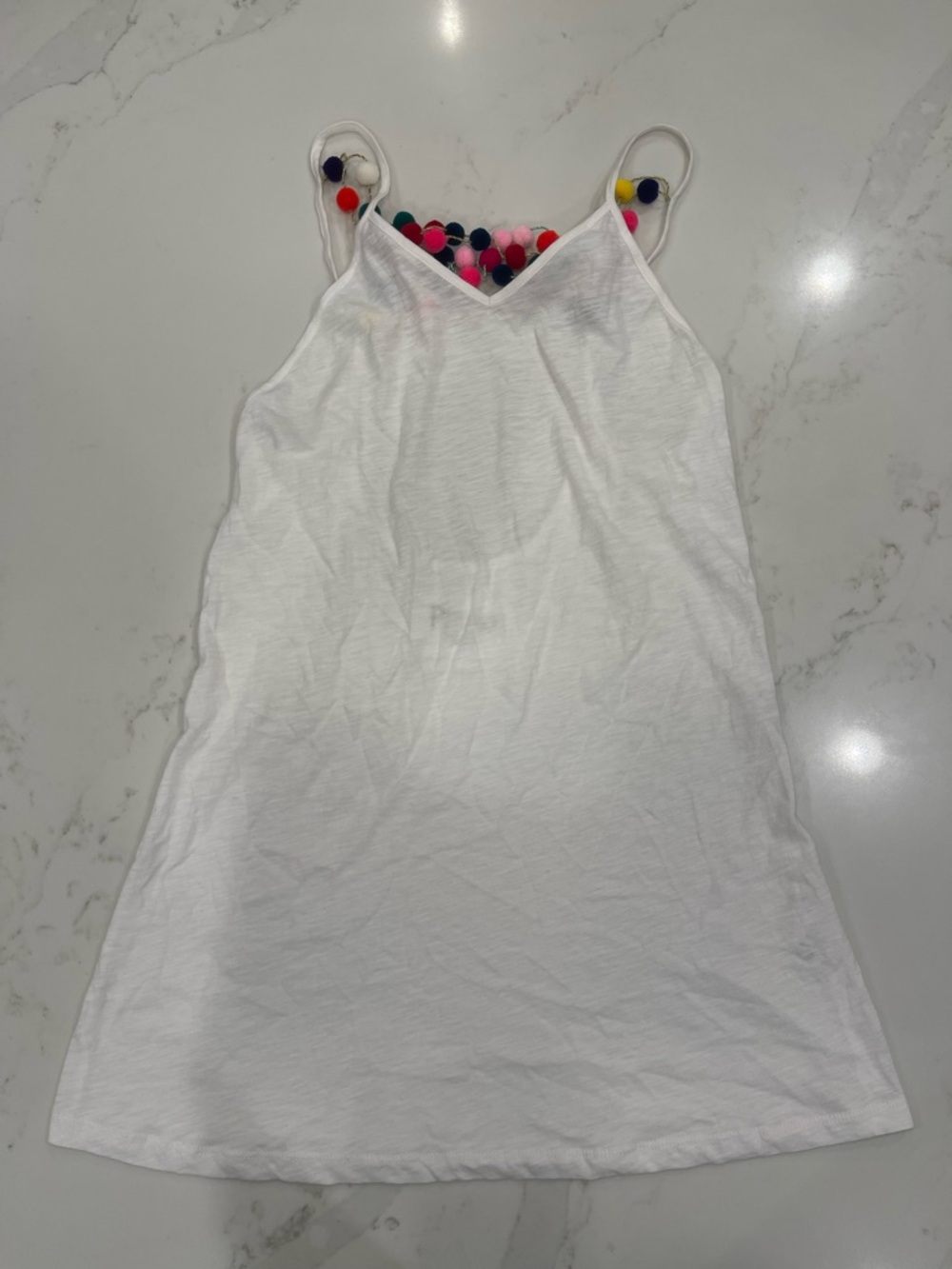 NWT Pitusa White Tank Cover Up Dress with Colorful Pom-Pom Trim
